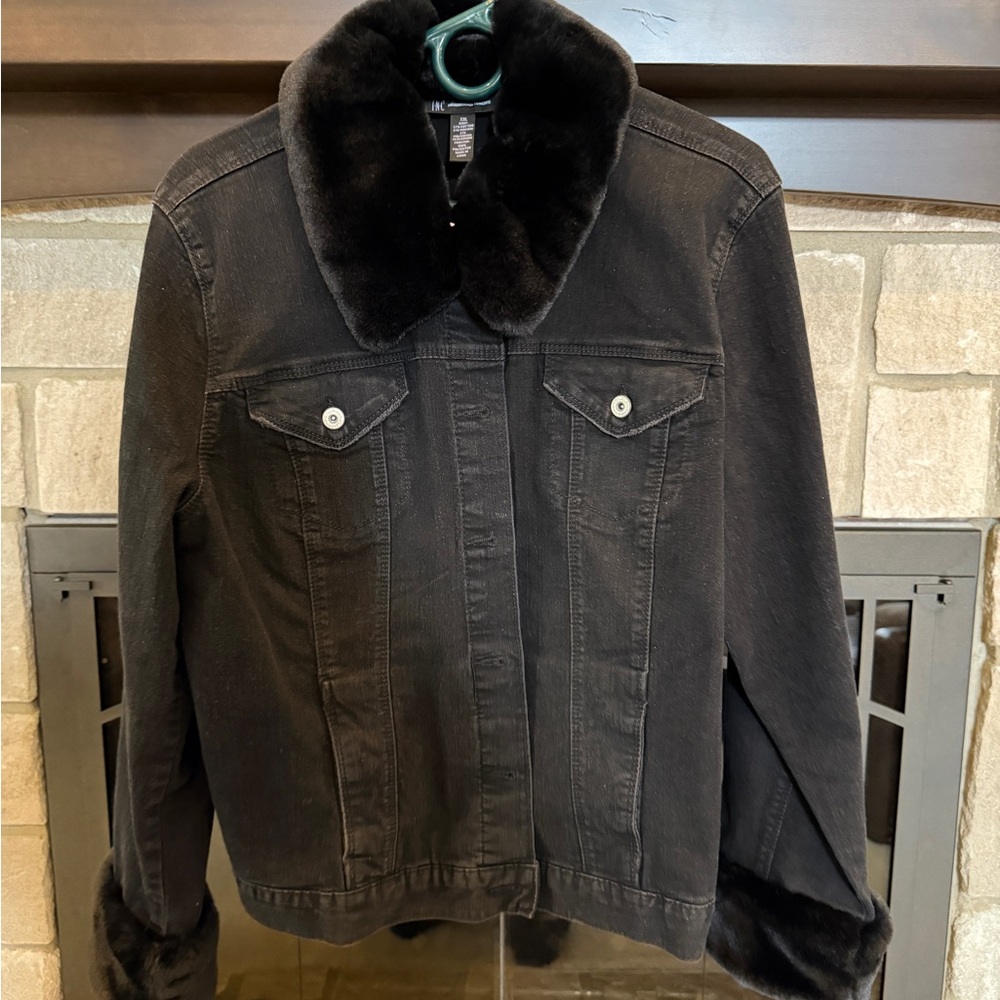 INC International Concepts Black Faux Fur Jacket